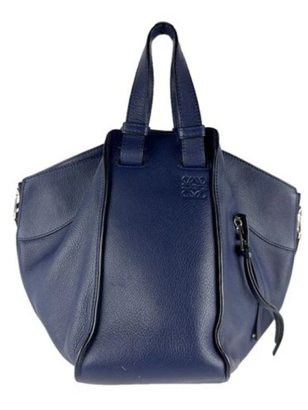Auth LOEWE Hammock Handbag Shoulder Bag Navy Leather/Silvertone - z8577